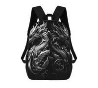sinyumoney Mochila escolar para niños impresos en 3D Pink Flowers Girls Mochila deportiva para niños y niñas, mochila de moda, Dragón blanco negro, 17"