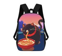 sinyumoney Mochila escolar para niños impresos en 3D Pink Flowers Girls Mochila deportiva para niños y niñas, mochila de moda, Cat Eating Ramen, 17"