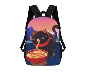 sinyumoney Mochila escolar para niños impresos en 3D Pink Flowers Girls Mochila deportiva para niños y niñas, mochila de moda, Cat Eating Ramen, 17"