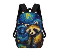 sinyumoney Mochila escolar para niños impresos en 3D The Starry Night Duck Mochila deportiva para niños y niñas, mochila de moda, The Starry Night Raccoon, 17"