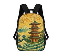 sinyumoney Mochila Escolar Para Niños Japanese Pagoda with Mount Fuji And Waves Mochilas Para Libros Mochila Informal De Viaje Con Impresión 3D Para Niños Y Niñas Mochila De Gran Capacidad 17inch