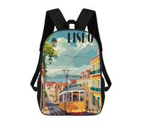 sinyumoney Mochila Escolar Para Niños Lisbon Tram Mochilas Para Libros Mochila Informal De Viaje Con Impresión 3D Para Niños Y Niñas Mochila De Gran Capacidad 17inch