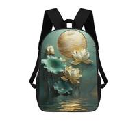 sinyumoney Mochila Escolar Para Niños Lotus Flower Japanese Moon Wall Art Mochilas Para Libros Mochila Informal De Viaje Con Impresión 3D Para Niños Y Niñas Mochila De Gran Capacidad 17inch