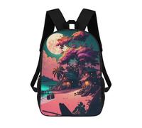 sinyumoney Mochila Escolar Para Niños Moonlit Tropical Hideaway -1 Mochilas Para Libros Mochila Informal De Viaje Con Impresión 3D Para Niños Y Niñas Mochila De Gran Capacidad 17inch