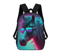 sinyumoney Mochila Escolar Para Niños Neon Horse Sunglasses Art Mochilas Para Libros Mochila Informal De Viaje Con Impresión 3D Para Niños Y Niñas Mochila De Gran Capacidad 17inch