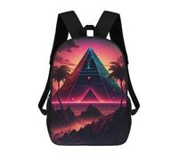 sinyumoney Mochila Escolar Para Niños Neon Pyramid Sunset Mochilas Para Libros Mochila Informal De Viaje Con Impresión 3D Para Niños Y Niñas Mochila De Gran Capacidad 17inch