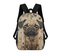 sinyumoney Mochila Escolar Para Niños Pug Portrait on Wood Panel Cute Dog Portrait Mochilas Para Libros Mochila Informal De Viaje Con Impresión 3D Para Niños Y Niñas Mochila De Gran Capacidad 17inch