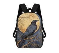 sinyumoney Mochila Escolar Para Niños Raven at Night Mochilas Para Libros Mochila Informal De Viaje Con Impresión 3D Para Niños Y Niñas Mochila De Gran Capacidad 17inch