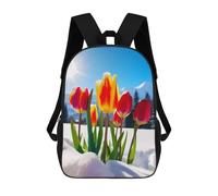sinyumoney Mochila Escolar Para Niños Red Yellow Tulips in Snow Mochila De Moda Para Adolescentes Mochila Informal Para Niños Y Niñas Mochila Escolar Con Impresión 3D 17inch
