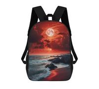 Sinyumoney Mochila escolar para niños Rottweiler Puppy Sleeping Starry Night Mochila casual para viajes, impresión 3D, para niños y niñas, gran capacidad, Full Moon Over The Ocean, 17"