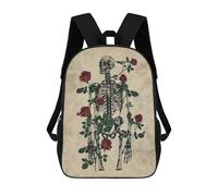 sinyumoney Mochila Escolar Para Niños Skeleton And Roses Illustration Mochilas Para Libros Mochila Informal De Viaje Con Impresión 3D Para Niños Y Niñas Mochila De Gran Capacidad 17inch