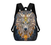 sinyumoney Mochila Escolar Para Niños Stained Glass Wolf Mochilas Para Libros Mochila Informal De Viaje Con Impresión 3D Para Niños Y Niñas Mochila De Gran Capacidad 17inch