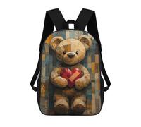 sinyumoney Mochila Escolar Para Niños Teddy Bear with Heart in Stained Glass Style Mochila De Moda Para Adolescentes Mochila Informal Para Niños Y Niñas Mochila Escolar Con Impresión 3D 17inch