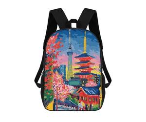 sinyumoney Mochila Escolar Para Niños Tokyo Cityscape with Tower And Pagoda Mochilas Para Libros Mochila Informal De Viaje Con Impresión 3D Para Niños Y Niñas Mochila De Gran Capacidad 17inch