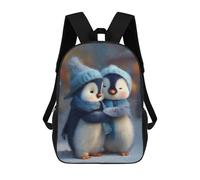 sinyumoney Mochila Escolar Para Niños Two Cute Penguins Hugging in Winter Mochilas Para Libros Mochila Informal De Viaje Con Impresión 3D Para Niños Y Niñas Mochila De Gran Capacidad 17inch