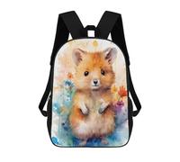 sinyumoney Mochila Escolar Para Niños Watercolor Hamster with Flowers Mochilas Para Libros Mochila Informal De Viaje Con Impresión 3D Para Niños Y Niñas Mochila De Gran Capacidad 17inch