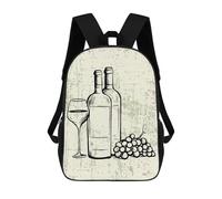 sinyumoney Mochila Escolar Para Niños Wine Bottle And Grapes Illustration Mochilas Para Libros Mochila Informal De Viaje Con Impresión 3D Para Niños Y Niñas Mochila De Gran Capacidad 17inch