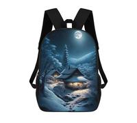 sinyumoney Mochila Escolar Para Niños Winter Cabin Under Moonlight Mochilas Para Libros Mochila Informal De Viaje Con Impresión 3D Para Niños Y Niñas Mochila De Gran Capacidad 17inch