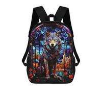 sinyumoney Mochila Escolar Para Niños Wolf City Stained Glass Mochila De Moda Para Adolescentes Mochila Informal Para Niños Y Niñas Mochila Escolar Con Impresión 3D 17inch