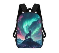 sinyumoney Mochila Escolar Para Niños Wolf Howling Under Aurora Borealis Mochilas Para Libros Mochila Informal De Viaje Con Impresión 3D Para Niños Y Niñas Mochila De Gran Capacidad 17inch