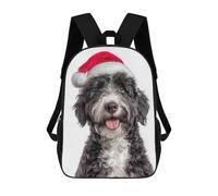sinyumoney Mochila Escolar Portuguese Water Dog with Santa Hat Portrait Impresa En 3D Con Bolsillos Grandes Para Niños, Mochilas Infantiles, Bolsas Para Libros, Mochila Escolar Para Niños 17inch