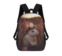 sinyumoney Mochila Escolar Rabbit with Flower Crown in Lavender Field Impresa En 3D Con Bolsillos Grandes Para Niños, Mochilas Infantiles, Bolsas Para Libros, Mochila Escolar Para Niños 17inch