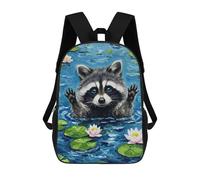 sinyumoney Mochila Escolar Raccoon in Lily Pond Painting Impresa En 3D Con Bolsillos Grandes Para Niños, Mochilas Infantiles, Bolsas Para Libros, Mochila Escolar Para Niños 17inch