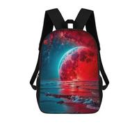 sinyumoney Mochila Escolar Red Moon And The Sea Impresa En 3D Con Bolsillos Grandes Para Niños, Mochilas Infantiles, Bolsas Para Libros, Mochila Escolar Para Niños 17inch