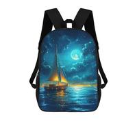 sinyumoney Mochila Escolar Sailboat Under Moonlight Impresa En 3D Con Bolsillos Grandes Para Niños, Mochilas Infantiles, Bolsas Para Libros, Mochila Escolar Para Niños 17inch