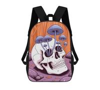 sinyumoney Mochila Escolar Skull with Mushrooms in Forest Impresa En 3D Con Bolsillos Grandes Para Niños, Mochilas Infantiles, Bolsas Para Libros, Mochila Escolar Para Niños 17inch