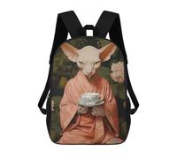 sinyumoney Mochila Escolar Sphynx Cat with Kimono Impresa En 3D Con Bolsillos Grandes Para Niños, Mochilas Infantiles, Bolsas Para Libros, Mochila Escolar Para Niños 17inch