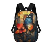 sinyumoney Mochila Escolar Stained Glass Butterfly on A Vibrant Flower Impresa En 3D Con Bolsillos Grandes Para Niños, Mochilas Infantiles, Bolsas Para Libros, Mochila Escolar Para Niños 17inch