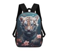 sinyumoney Mochila Escolar Tiger Cub in Flowers Impresa En 3D Con Bolsillos Grandes Para Niños, Mochilas Infantiles, Bolsas Para Libros, Mochila Escolar Para Niños 17inch