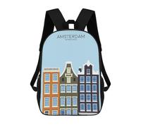 sinyumoney Mochila Infantil 3D Amsterdam Travel Snippet Mochilas Estampadas Mochila Escolar Ligera Mochila Escolar Divertida Y Moderna Mochila De Día Para Estudiantes Para Niños 17inch