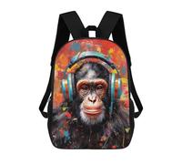 sinyumoney Mochila Infantil 3D Chimpanzee with Headphones Mochilas Estampadas Mochila Escolar Mochilas Escolares Ligeras Mochila Divertida Y Moderna Mochila De Día Para Estudiantes Para Niños 17inch