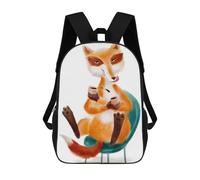 sinyumoney Mochila Infantil 3D Cute Fox Drinking Coffee Mochilas Estampadas Mochila Escolar Ligera Mochila Escolar Divertida Y Moderna Mochila De Día Para Estudiantes Para Niños 17inch