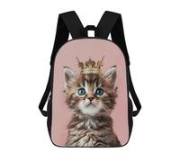 sinyumoney Mochila Infantil 3D Cute Kitten King Crown Mochilas Estampadas Mochila Escolar Mochilas Escolares Ligeras Mochila Divertida Y Moderna Mochila De Día Para Estudiantes Para Niños 17inch