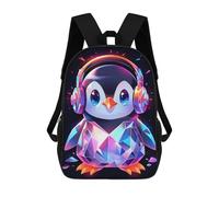 sinyumoney Mochila Infantil 3D Diamond Penguin Headphones Mochilas Estampadas Mochila Escolar Ligera Mochila Escolar Divertida Y Moderna Mochila De Día Para Estudiantes Para Niños 17inch