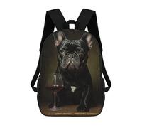 sinyumoney Mochila Infantil 3D French Bulldog Wine Mochilas Estampadas Mochila Escolar Mochilas Escolares Ligeras Mochila Divertida Y Moderna Mochila De Día Para Estudiantes Para Niños 17inch