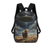sinyumoney Mochila Infantil 3D Highland Cow UFO Abduction Mochilas Estampadas Mochila Escolar Mochilas Escolares Ligeras Mochila Divertida Y Moderna Mochila De Día Para Estudiantes Para Niños 17inch