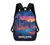 sinyumoney Mochila Infantil 3D Hong Kong Cityscape at Dusk Mochilas Estampadas Mochila Escolar Ligera Mochila Escolar Divertida Y Moderna Mochila De Día Para Estudiantes Para Niños 17inch