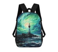 sinyumoney Mochila Infantil 3D Lighthouse with Green Sky Mochilas Estampadas Mochila Escolar Ligera Mochila Escolar Divertida Y Moderna Mochila De Día Para Estudiantes Para Niños 17inch