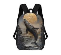 sinyumoney Mochila Infantil 3D Moonlit Whale Breach Mochilas Estampadas Mochila Escolar Ligera Mochila Escolar Divertida Y Moderna Mochila De Día Para Estudiantes Para Niños 17inch