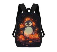 sinyumoney Mochila Infantil 3D Penguin in A Pumpkin Patch Mochilas Estampadas Mochila Escolar Ligera Mochila Escolar Divertida Y Moderna Mochila De Día Para Estudiantes Para Niños 17inch
