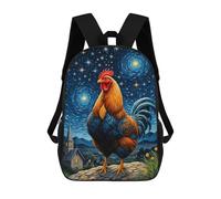sinyumoney Mochila Infantil 3D Rooster Chicken Starry Night Mochilas Estampadas Mochila Escolar Ligera Mochila Escolar Divertida Y Moderna Mochila De Día Para Estudiantes Para Niños 17inch