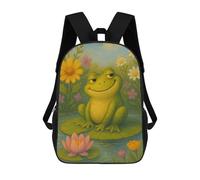 sinyumoney Mochila Infantil 3D Smiling Frog on Lily Pad Painting Mochilas Estampadas Mochila Escolar Ligera Mochila Escolar Divertida Y Moderna Mochila De Día Para Estudiantes Para Niños 17inch