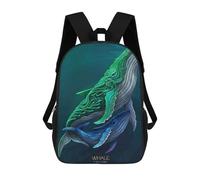 sinyumoney Mochila Infantil 3D Two Whales in Teal And Blue Mochilas Estampadas Mochila Escolar Ligera Mochila Escolar Divertida Y Moderna Mochila De Día Para Estudiantes Para Niños 17inch