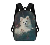 sinyumoney Mochila Infantil 3D White Dog in Flowers Mochilas Estampadas Mochila Escolar Ligera Mochila Escolar Divertida Y Moderna Mochila De Día Para Estudiantes Para Niños 17inch