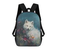 sinyumoney Mochila Infantil 3D White Wolf in Flowers Mochilas Estampadas Mochila Escolar Mochilas Escolares Ligeras Mochila Divertida Y Moderna Mochila De Día Para Estudiantes Para Niños 17inch