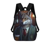 sinyumoney Mochila Infantil 3D Wolf Barkeeper Suit Animal Mochilas Estampadas Mochila Escolar Mochilas Escolares Ligeras Mochila Divertida Y Moderna Mochila De Día Para Estudiantes Para Niños 17inch